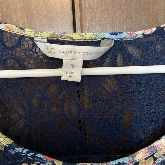 LC Lauren Conrad Sleeveless Floral Lace Trim A-Line Dress Size 10 - Picture 7 of 7
